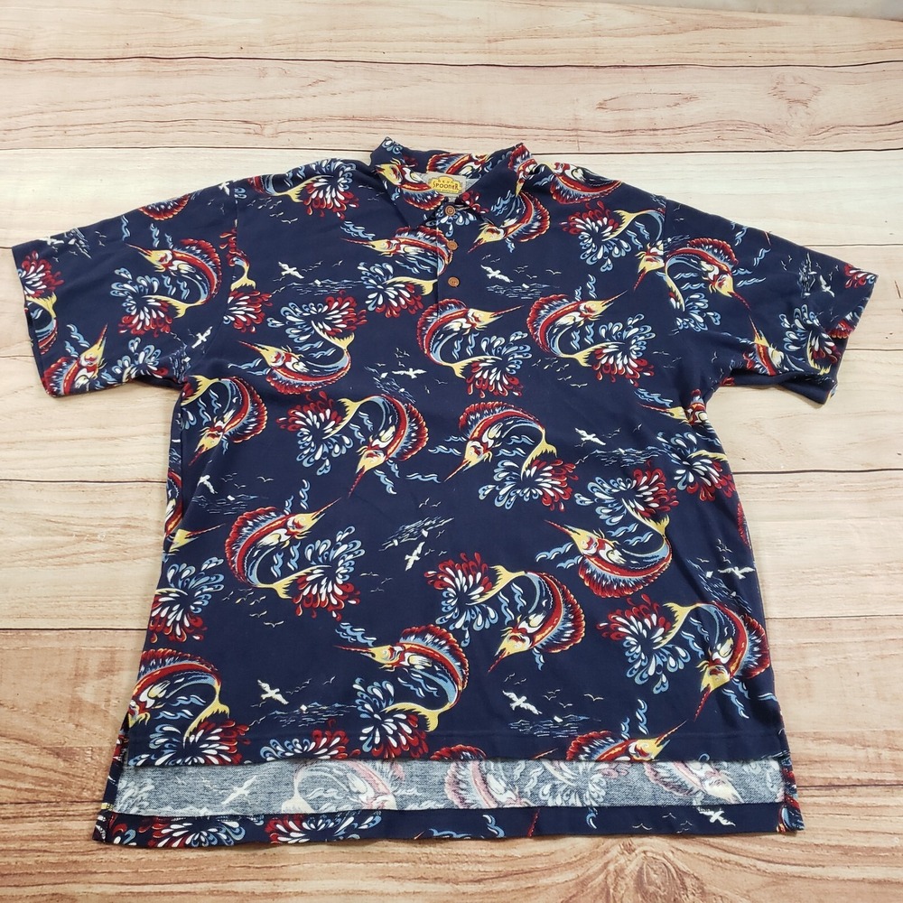 Reyn Spooner Shirt‎ Mens Large Blue Button Up Hawaiian Camp Fish Marlin Adult
